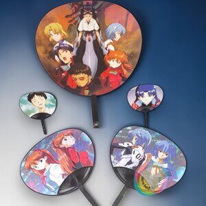 Rare Vintage Neon Genesis Evangelion 5-Piece Hand Fan Set